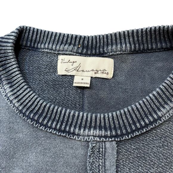 Vintage Havana Crochet Sleeve Distressed Blue Sweatshirt Small Crew Cropped - Picture 3 of 8